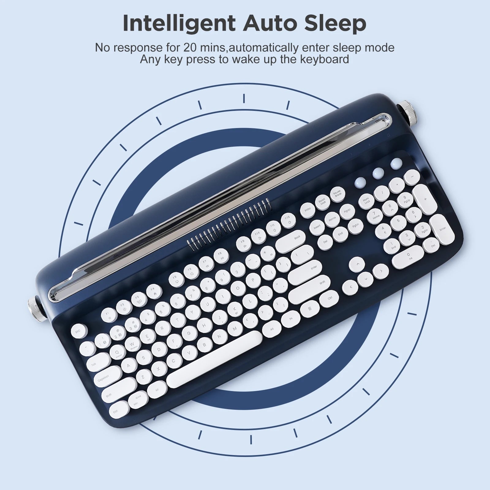 YUNZII ACTTO B503 Wireless Keyboard, Bluetooth Retro Typewriter Aesthetic Membrane Keyboards, Integrated Stand for Multi-Device