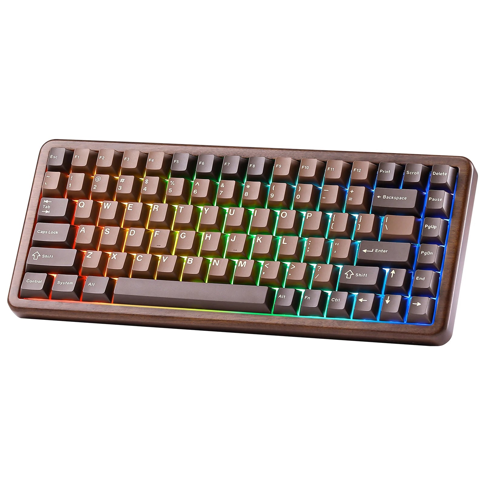YUNZII WOOD84 Wireless Mechanical Keyboard, 75% Walnut RGB Backlit Wooden Keyboard, Tray Mount Hot-swap PBT Keycaps for Mac/Win