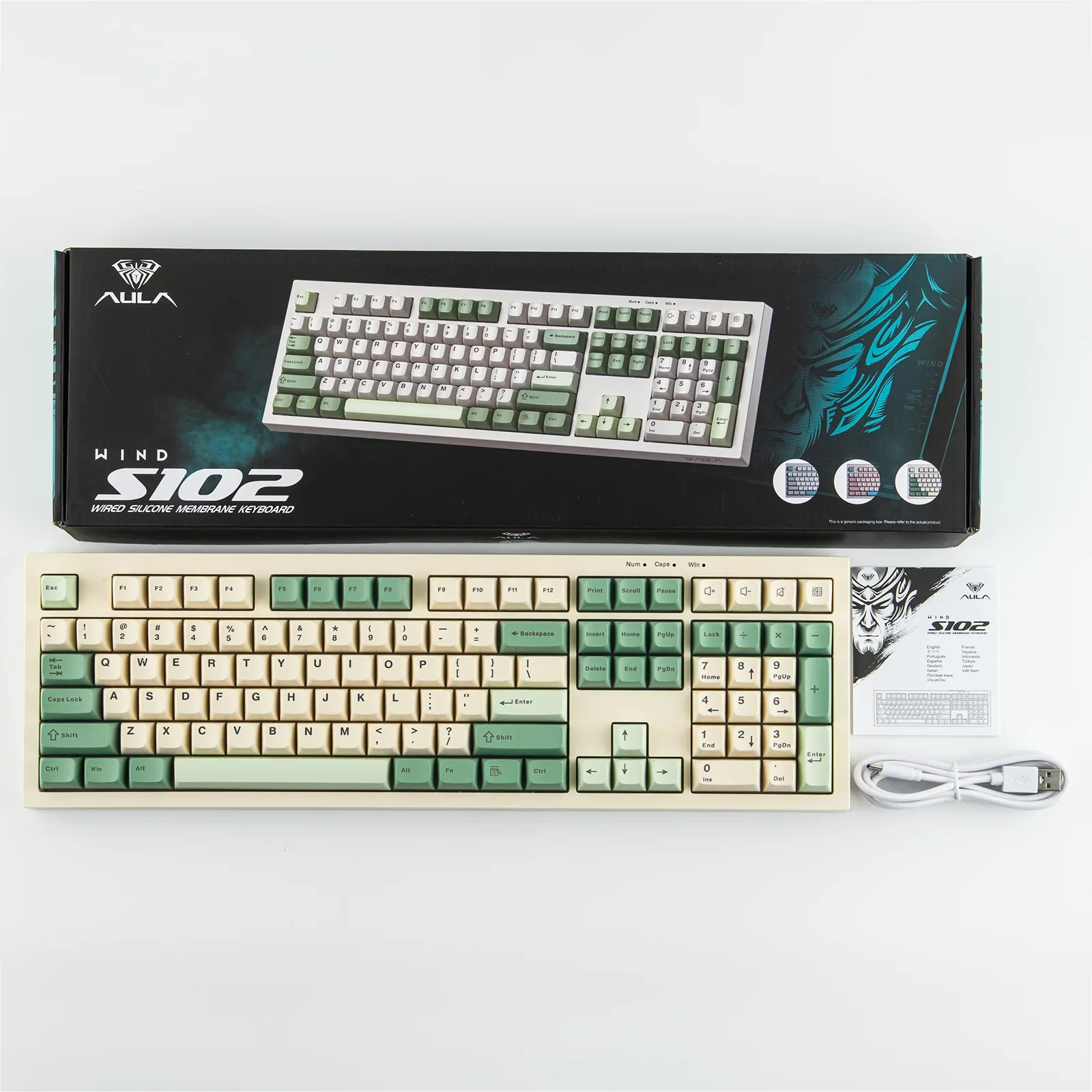AULA S102 Wired Keyboard Silent Membrane Switch 100% Full Size RGB Backlit Cream Silicone Structure with Numpad for PCLaptop