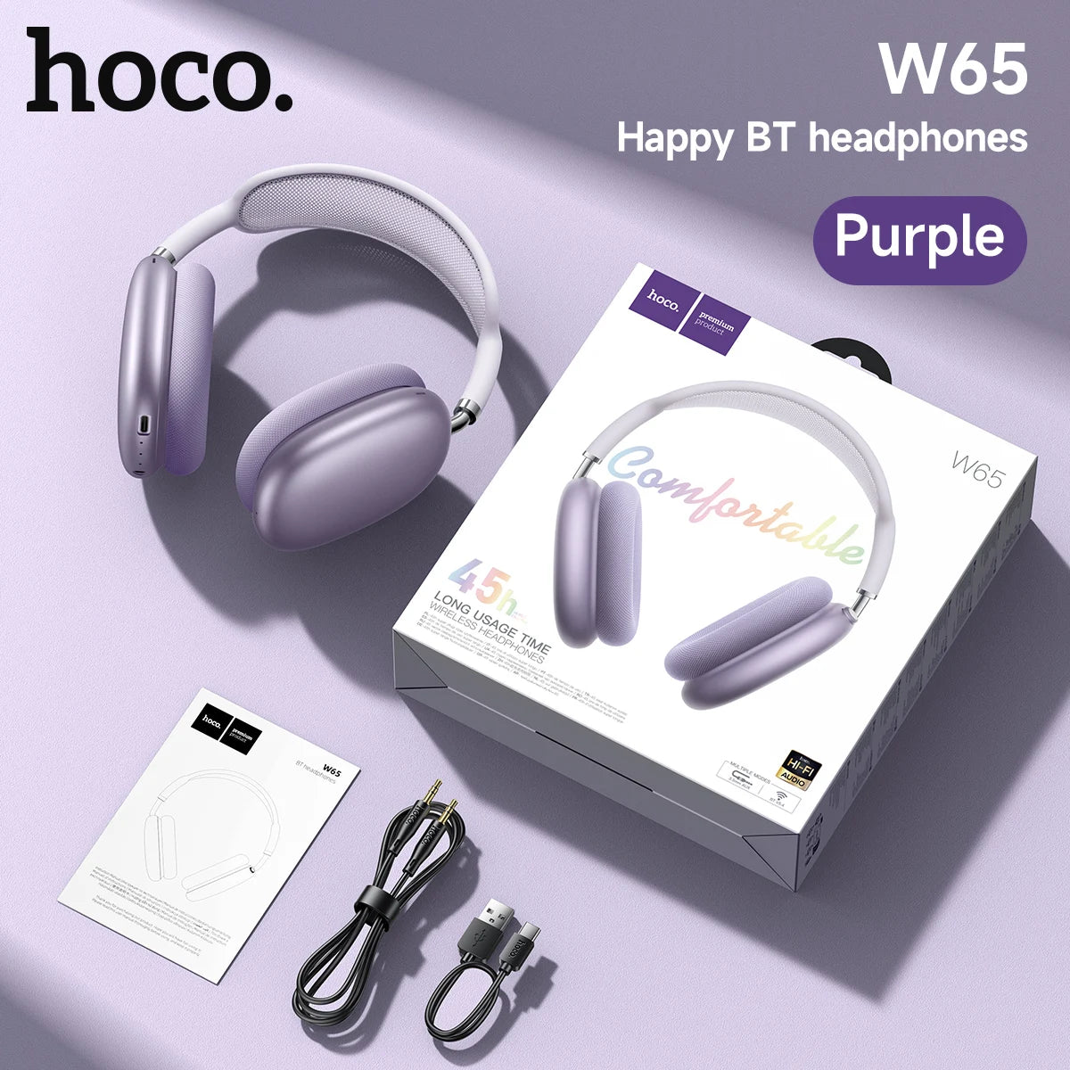 hoco Over the Ear Bluetoothe 5.4 Headphones Sports Wireless Earphone Headsets with Microphone for Phone Call Fabric Eartips
