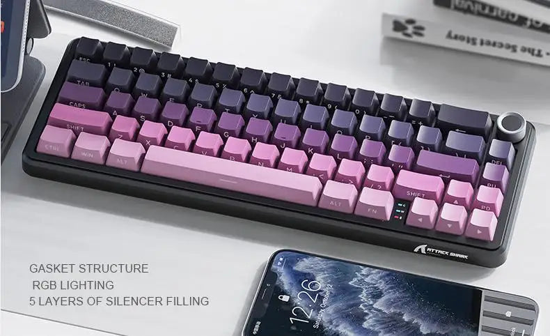 Wireless Mechanical Keyboard Attack Shark X66 RGB Hot-swappable Metal Knobs FPS Game Support Windows Mac OS