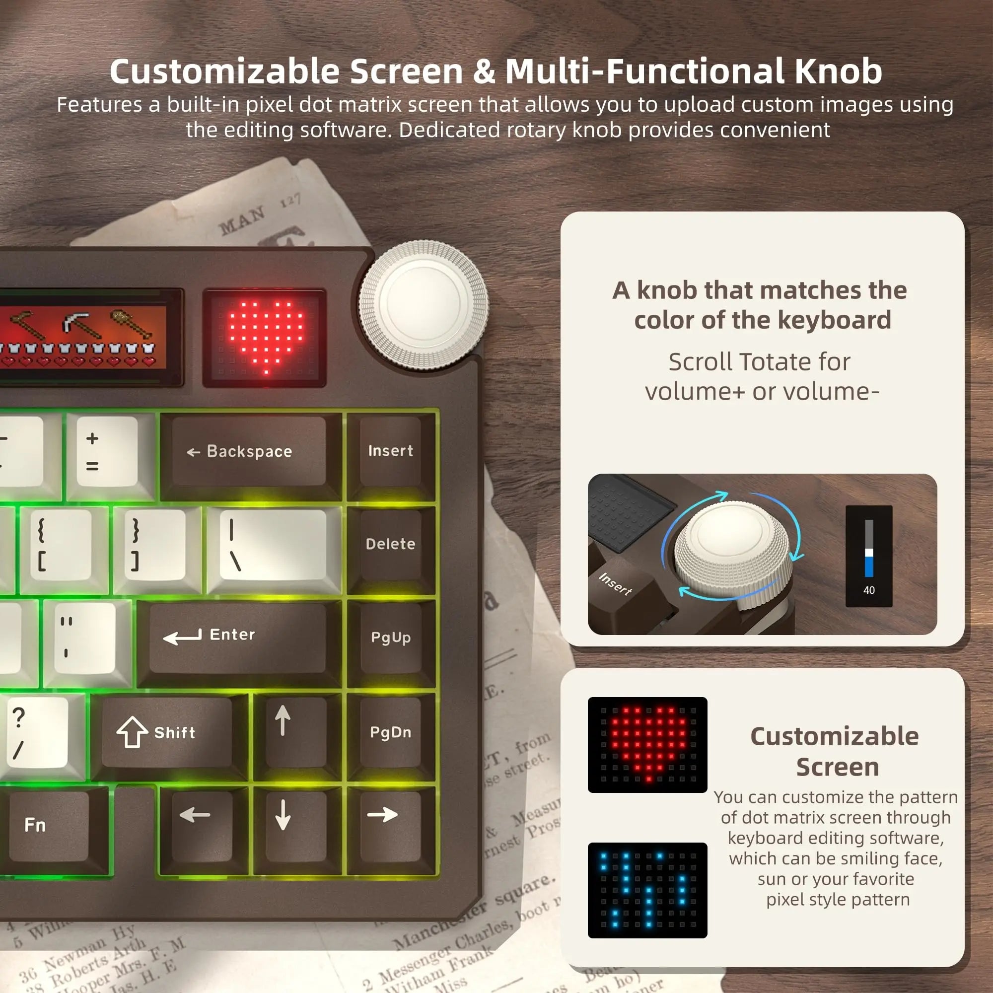 Womier K80 75% Wireless Mechanical Keyboard with Screen&Knob Retro Clear Anime Light Box Design RGB Hot-Swappable VIA for Mac/PC