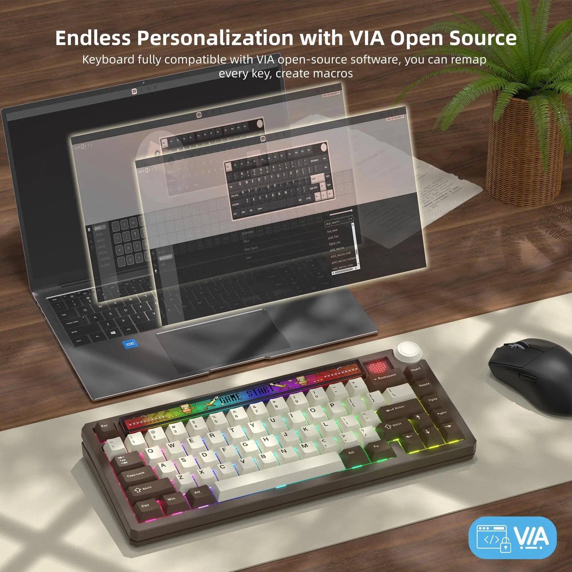 Womier K80 75% Wireless Mechanical Keyboard with Screen&Knob Retro Clear Anime Light Box Design RGB Hot-Swappable VIA for Mac/PC