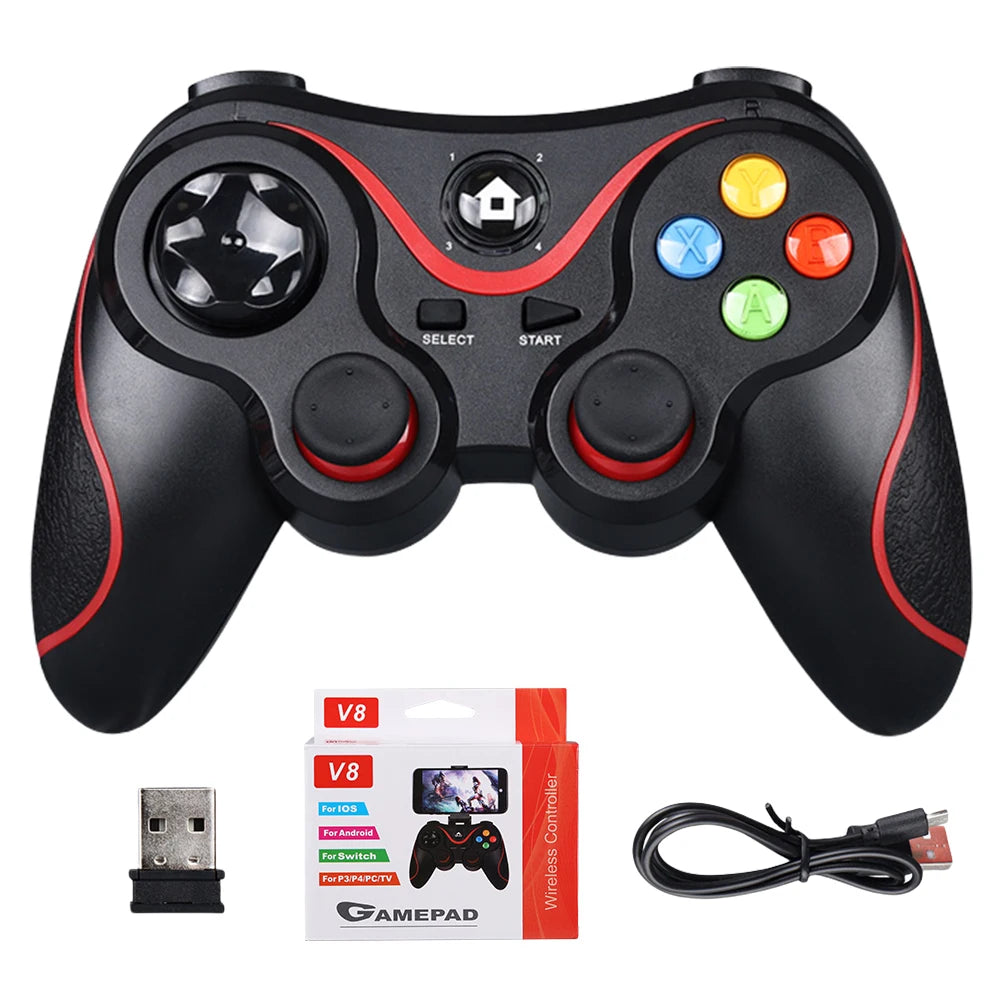V8 2.4G Wireless Game Controller Gaming Controller BT Wireless Gamepad Dual Vibration for Android/iOS/PC/PS3/Switch/Mobile Phone