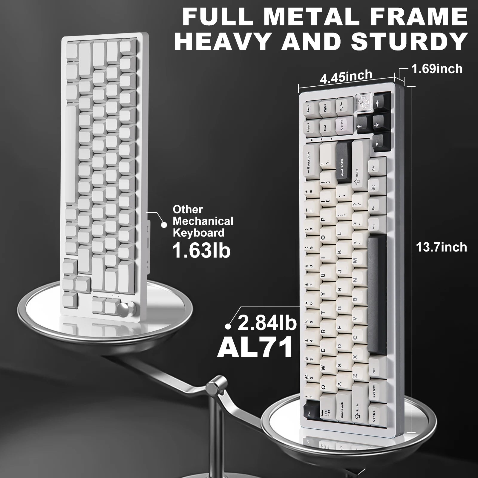YUNZII AL71 Silver CNC Aluminum Mechanical Keyboard, Hot Swap 71-Key Wireless Gaming Keyboard, Compact Gasket Mac&Win Keyboard