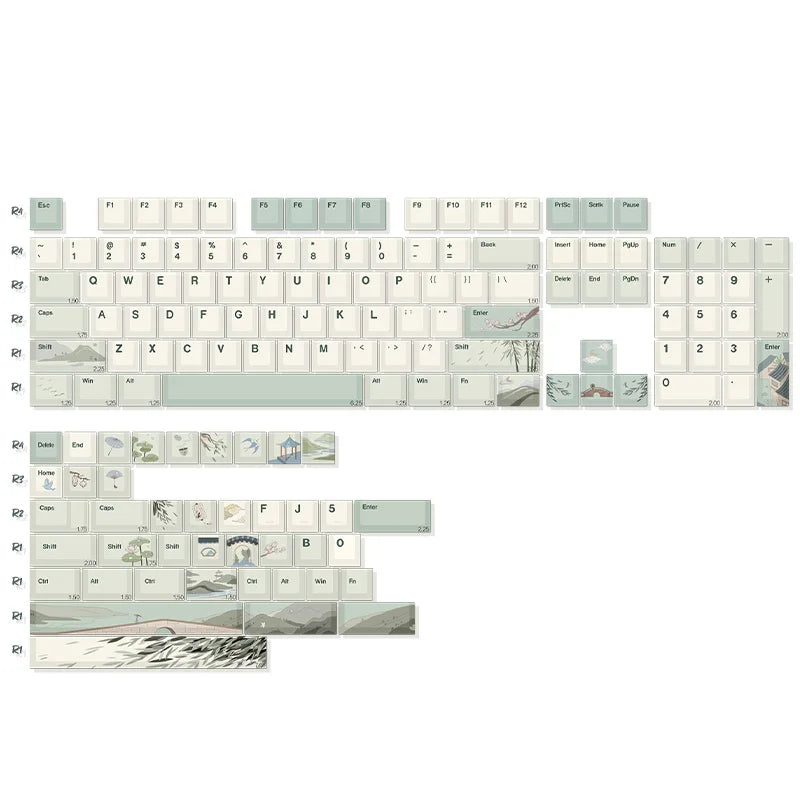 YUNZII Spring Tea 145 Full-Key Dye Sub PBT Custom Keycap with Key-Puller for Cherry Gateron MX Switch Mechanical Gaming Keyboard