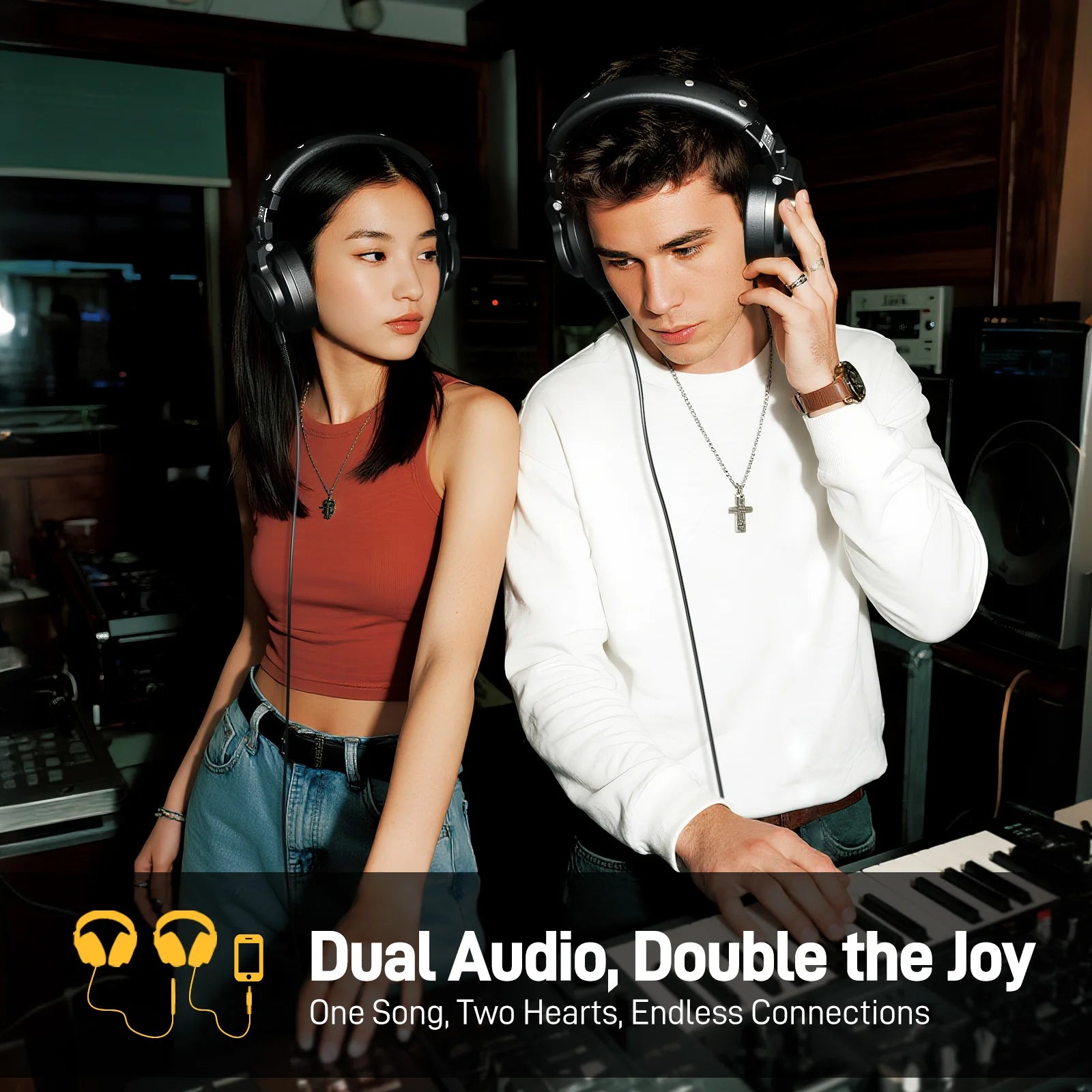MAONO MH700 Studio Monitor Headphones Mixing DJ Headphone 50mm Driver Professional Over Ear Wired Headset for Recording Podcast