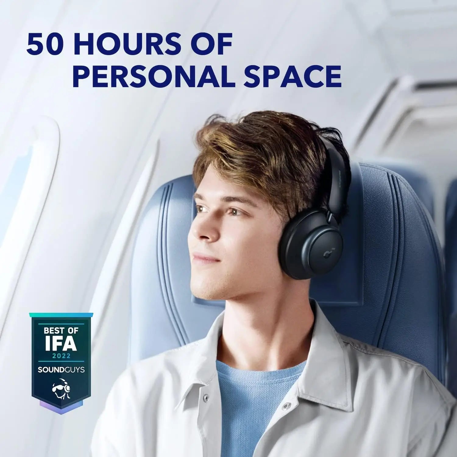 Adaptive ANC Headphones, 98% Noise Reduction, 50H Playtime, LDAC Hi-Res, Comfort Fit