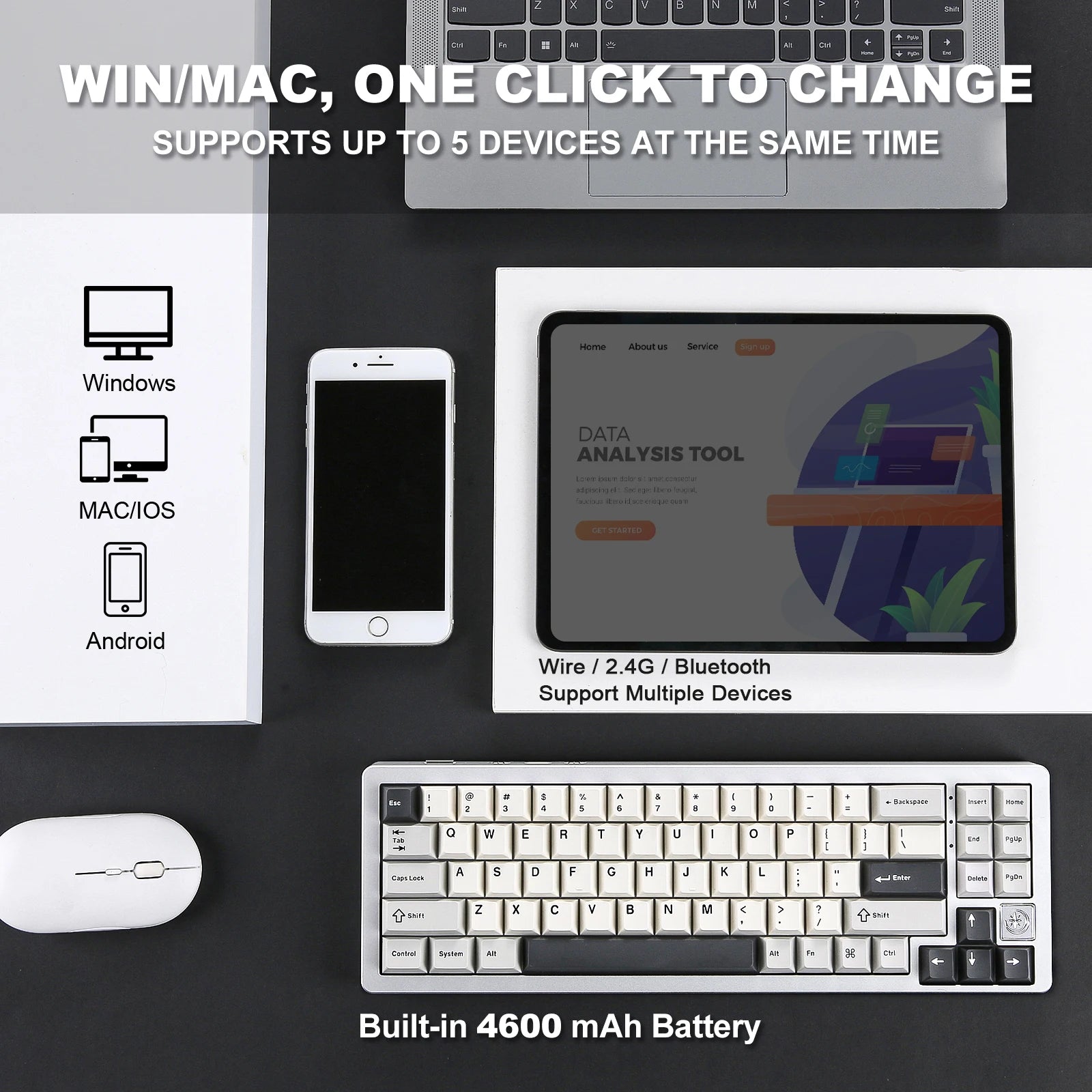 YUNZII AL71 Silver CNC Aluminum Mechanical Keyboard, Hot Swap 71-Key Wireless Gaming Keyboard, Compact Gasket Mac&Win Keyboard