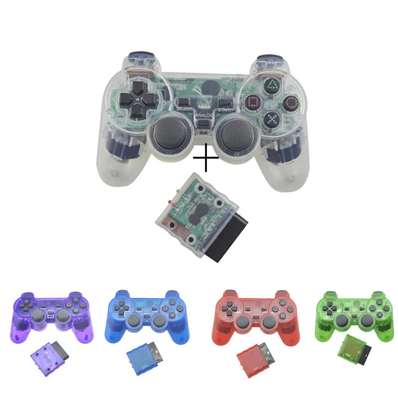 Transparent Color Bluetooth Wireless Gamepad Controller For PS2 2.4G Vibration Controle Compatible with Plastation 2 Joystick