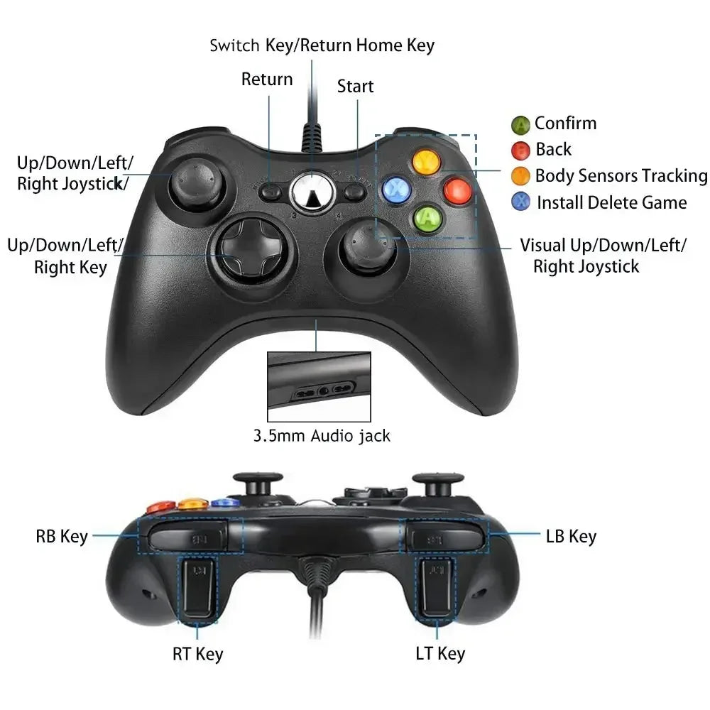 Gamepad for Xbox 360 Controller Wired Joystick Joy Pad USB Game Pad Controller for Xbox 360 Console and PC