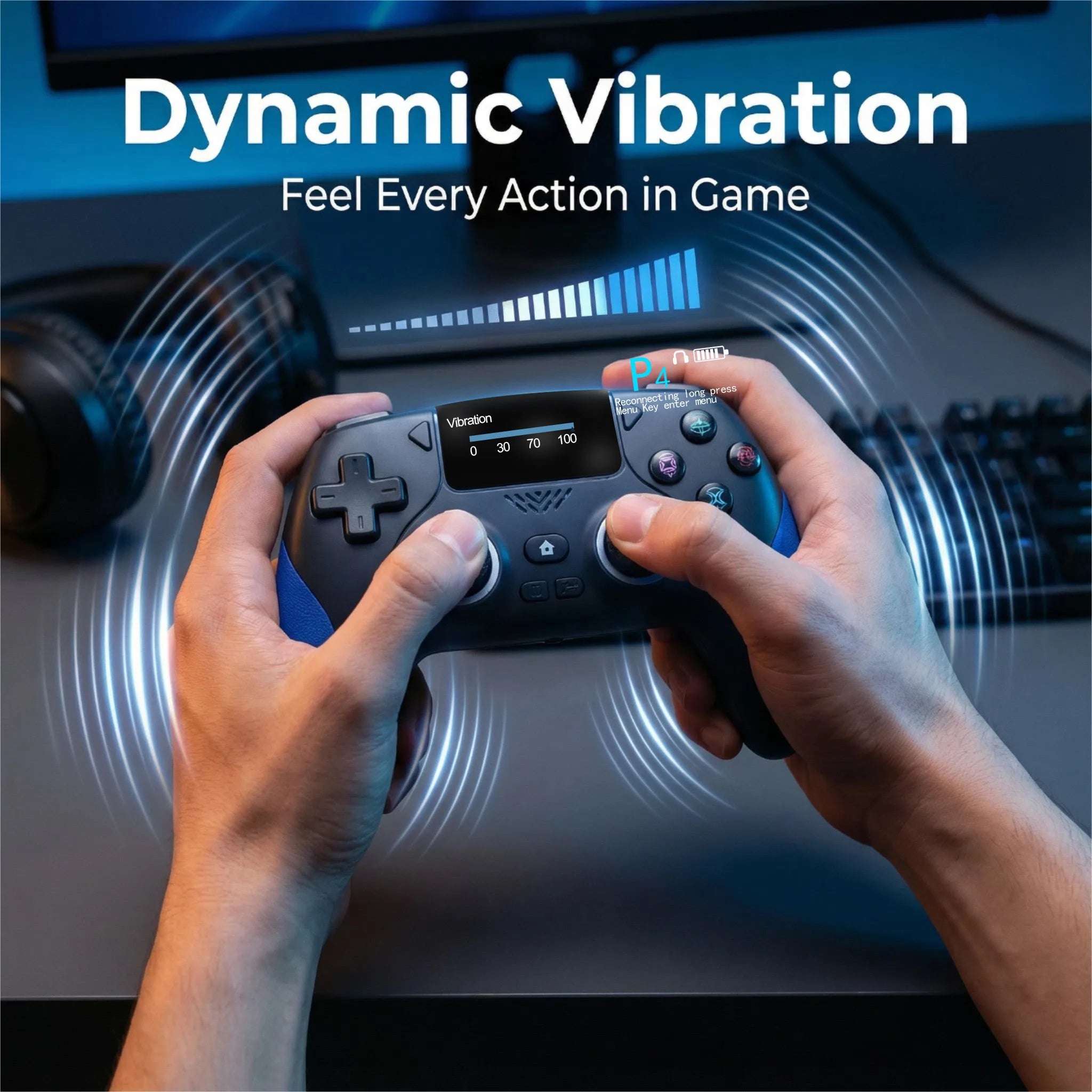Smart Screen Wireless Game Controller, PS4 Gamepad with Customizable Display,  Compatible with IOS Andriod Table  Steam Switch