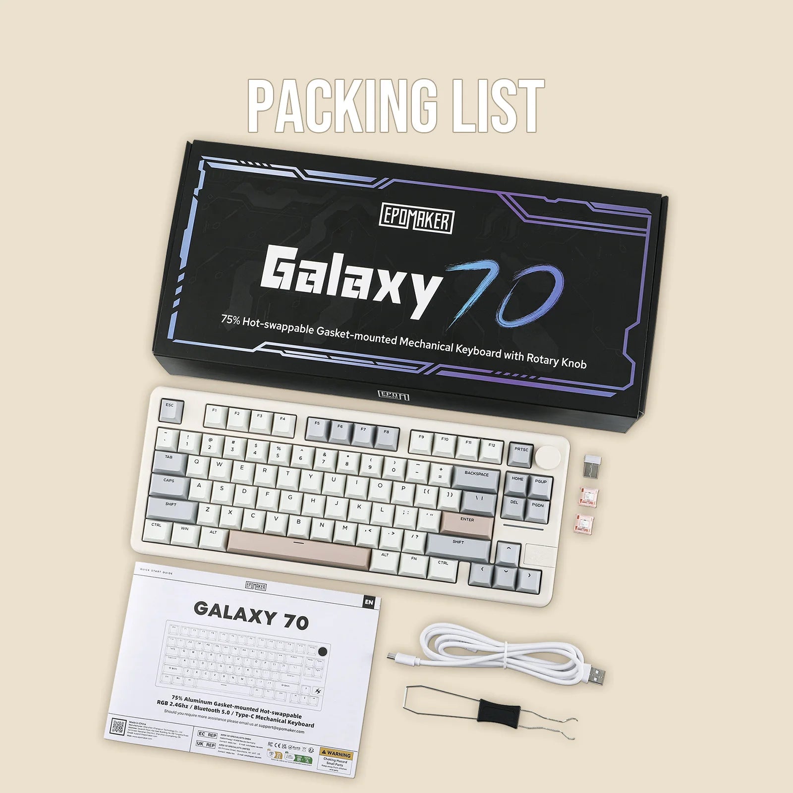 EPOMAKER Galaxy 70 75% ANSI US Layout Gasket Tri-mode Wireless Mechanical Gaming Keyboard with RGB Backlight & 4000mah Battery