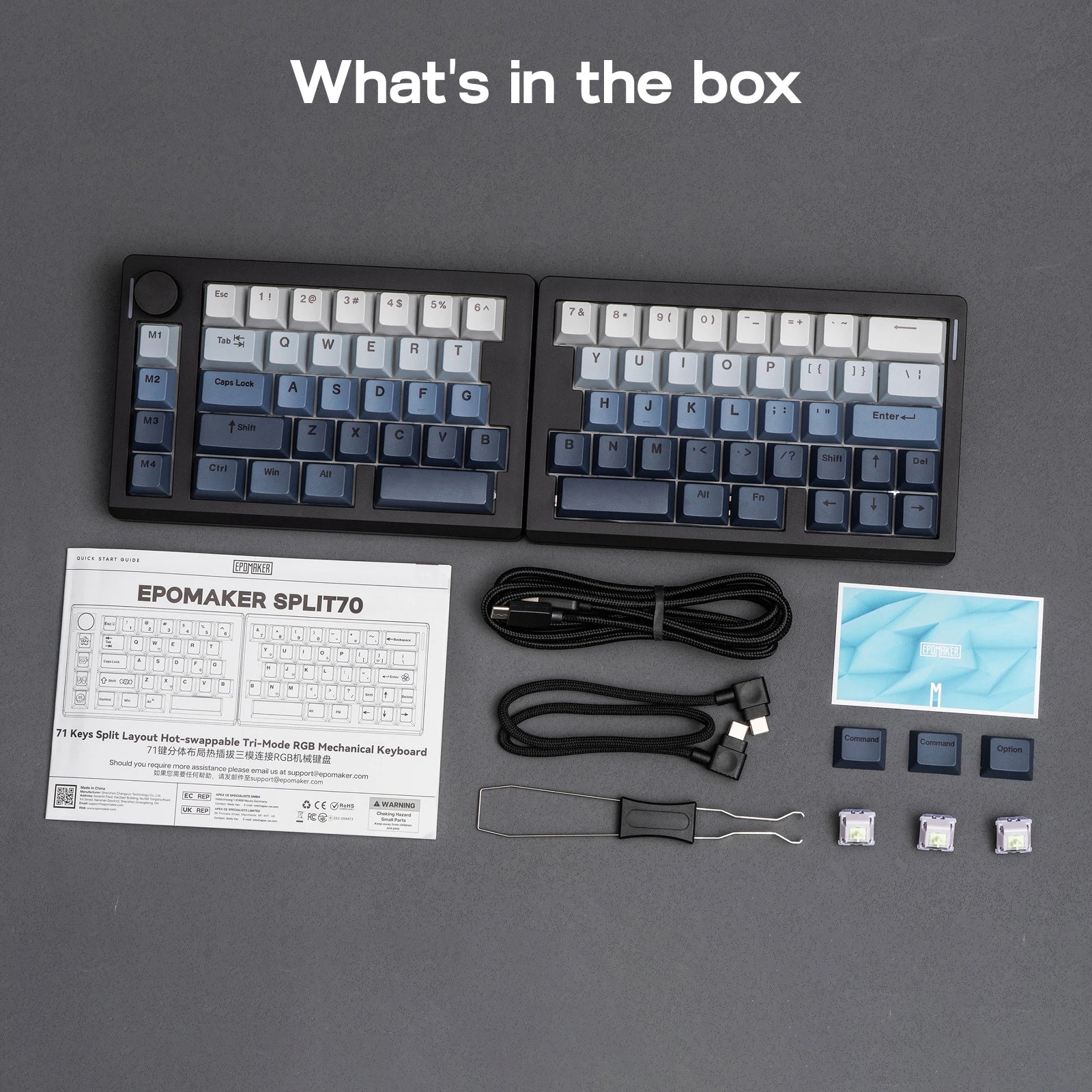 EPOMAKER Split70 QMK/VIA 70% Split Layout Wired/BT/2.4Ghz Wireless Mechanical Keyboard with Programmable Knob Mac Modifier
