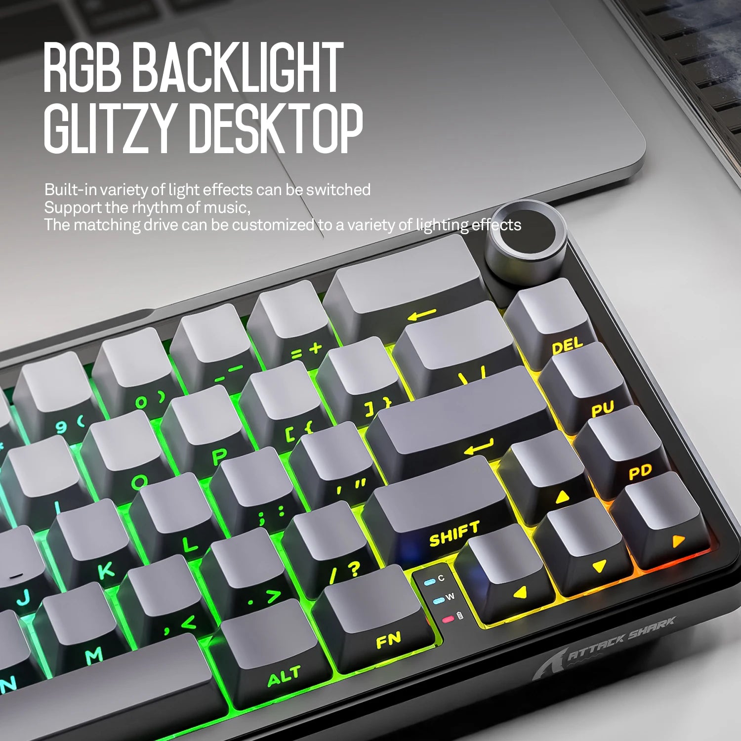 Wireless Mechanical Keyboard Attack Shark X66 RGB Hot-swappable Metal Knobs FPS Game Support Windows Mac OS