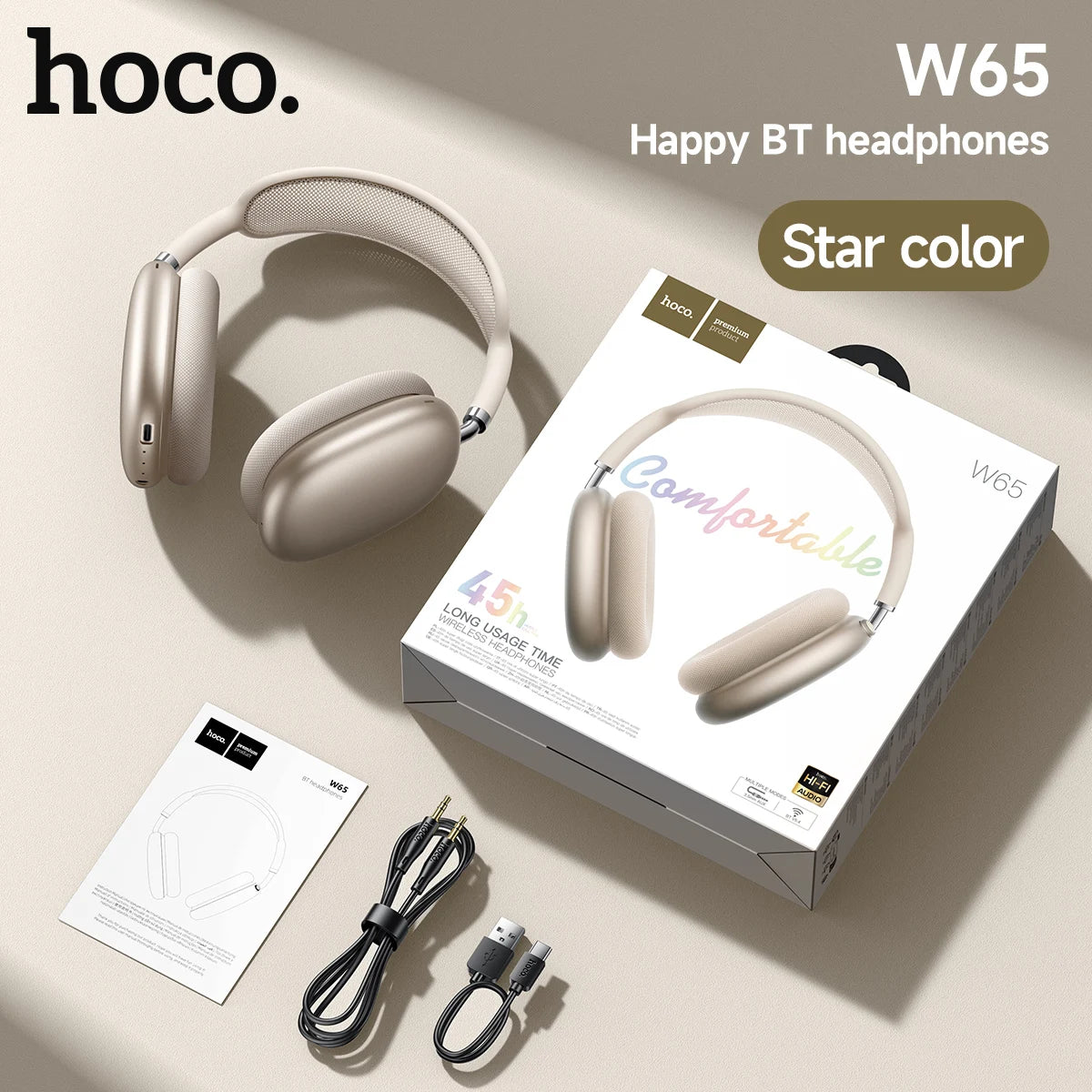 hoco Over the Ear Bluetoothe 5.4 Headphones Sports Wireless Earphone Headsets with Microphone for Phone Call Fabric Eartips