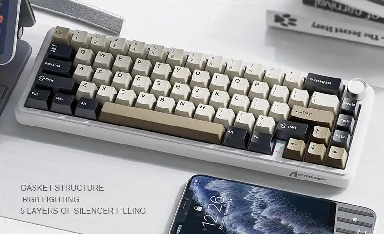 Wireless Mechanical Keyboard Attack Shark X66 RGB Hot-swappable Metal Knobs FPS Game Support Windows Mac OS