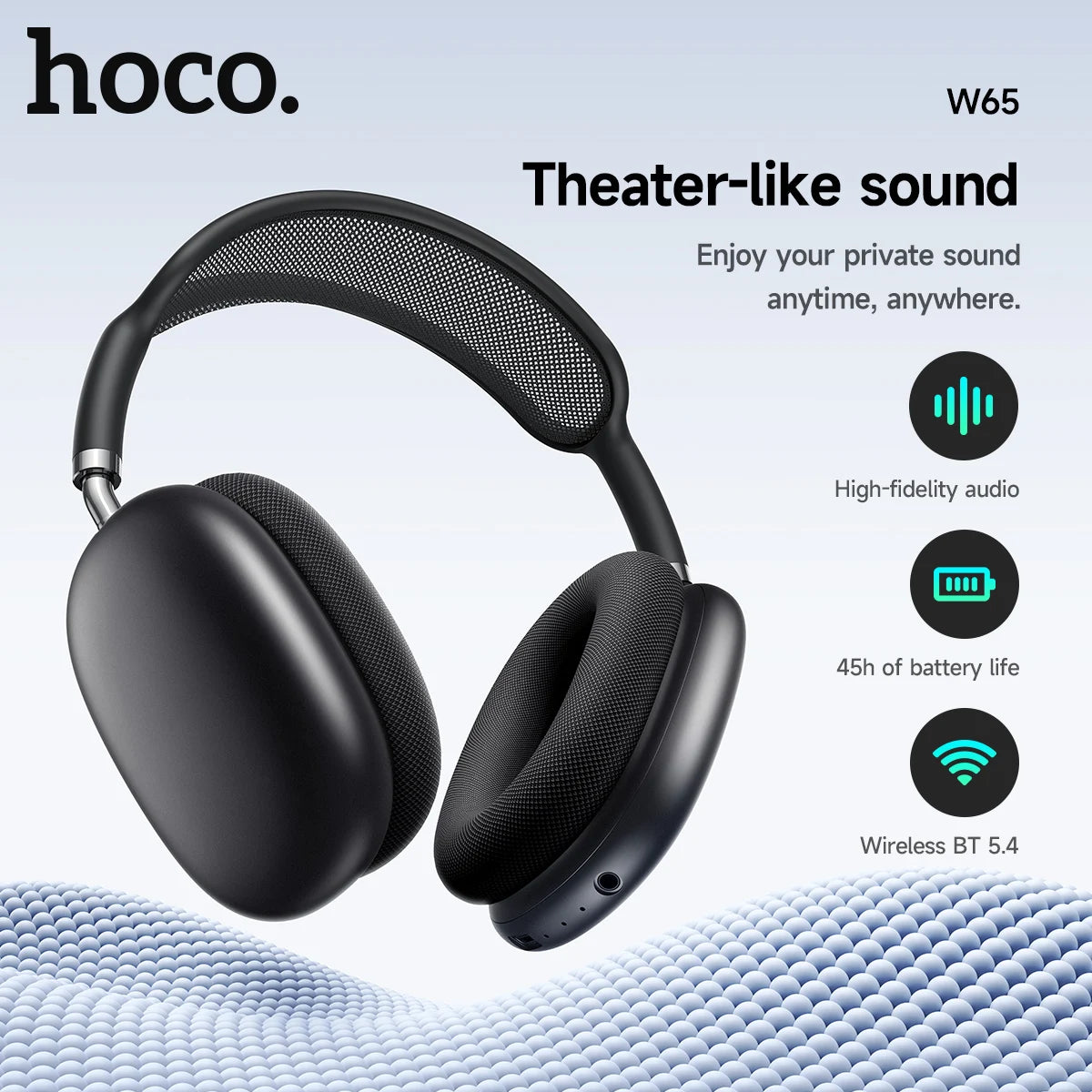 hoco Over the Ear Bluetoothe 5.4 Headphones Sports Wireless Earphone Headsets with Microphone for Phone Call Fabric Eartips