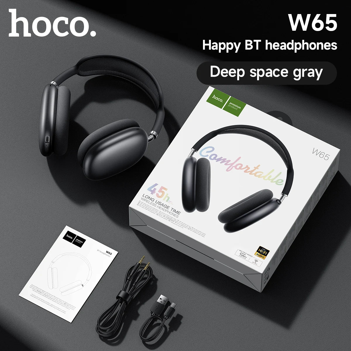 hoco Over the Ear Bluetoothe 5.4 Headphones Sports Wireless Earphone Headsets with Microphone for Phone Call Fabric Eartips