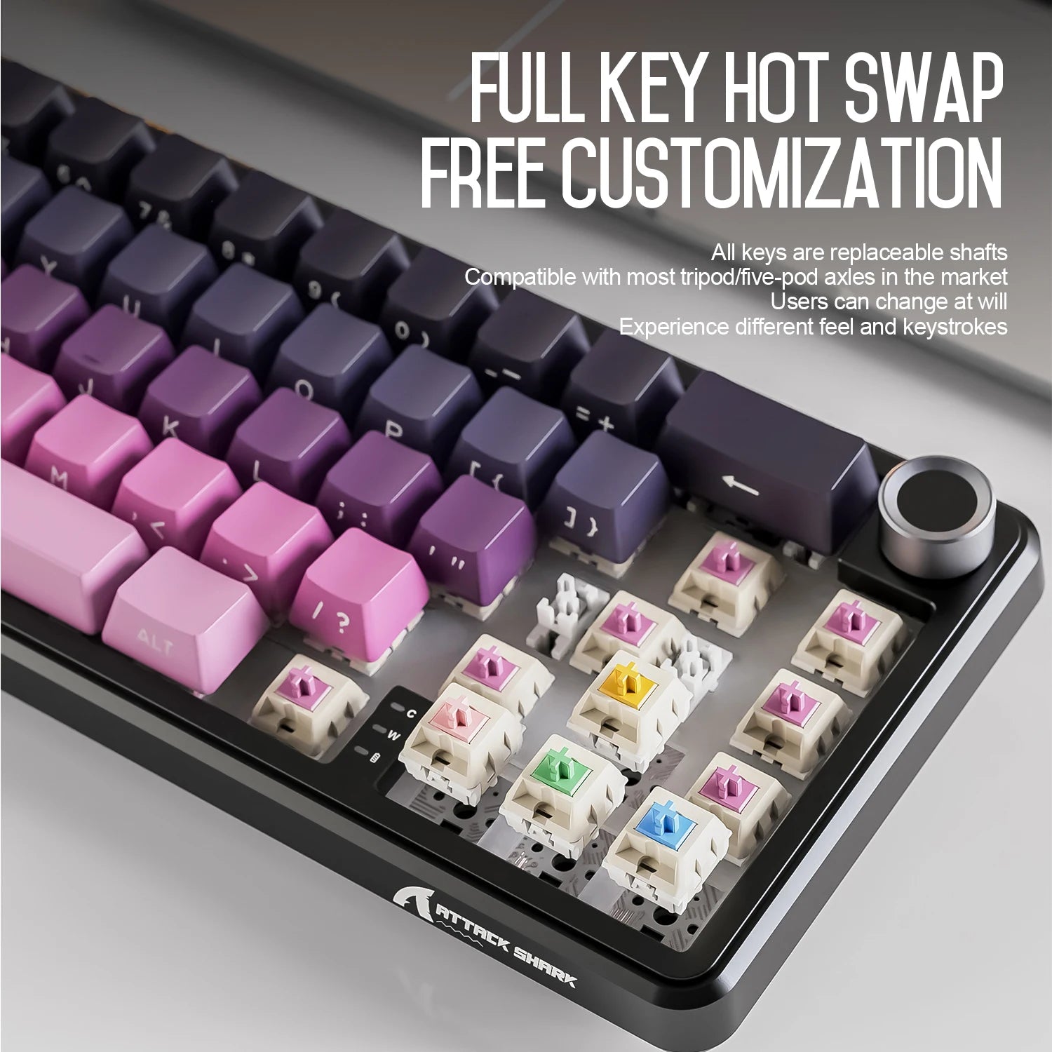 Wireless Mechanical Keyboard Attack Shark X66 RGB Hot-swappable Metal Knobs FPS Game Support Windows Mac OS