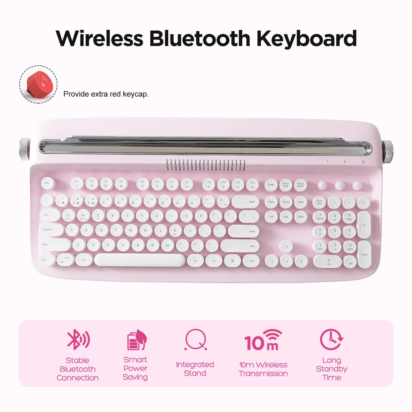 YUNZII ACTTO B503 Wireless Keyboard, Bluetooth Retro Typewriter Aesthetic Membrane Keyboards, Integrated Stand for Multi-Device