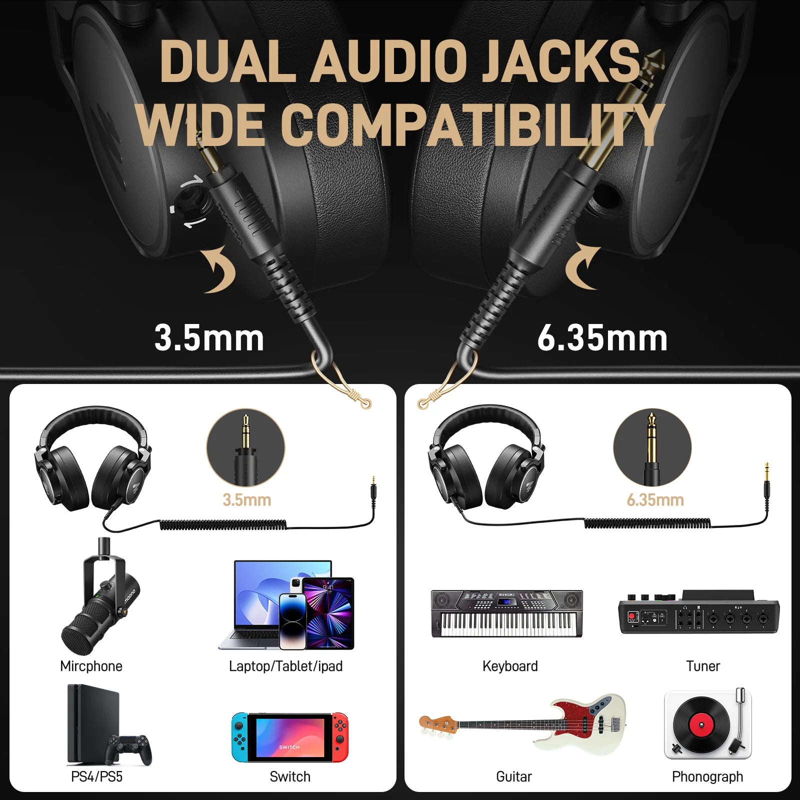 MAONO MH700 Studio Monitor Headphones Mixing DJ Headphone 50mm Driver Professional Over Ear Wired Headset for Recording Podcast