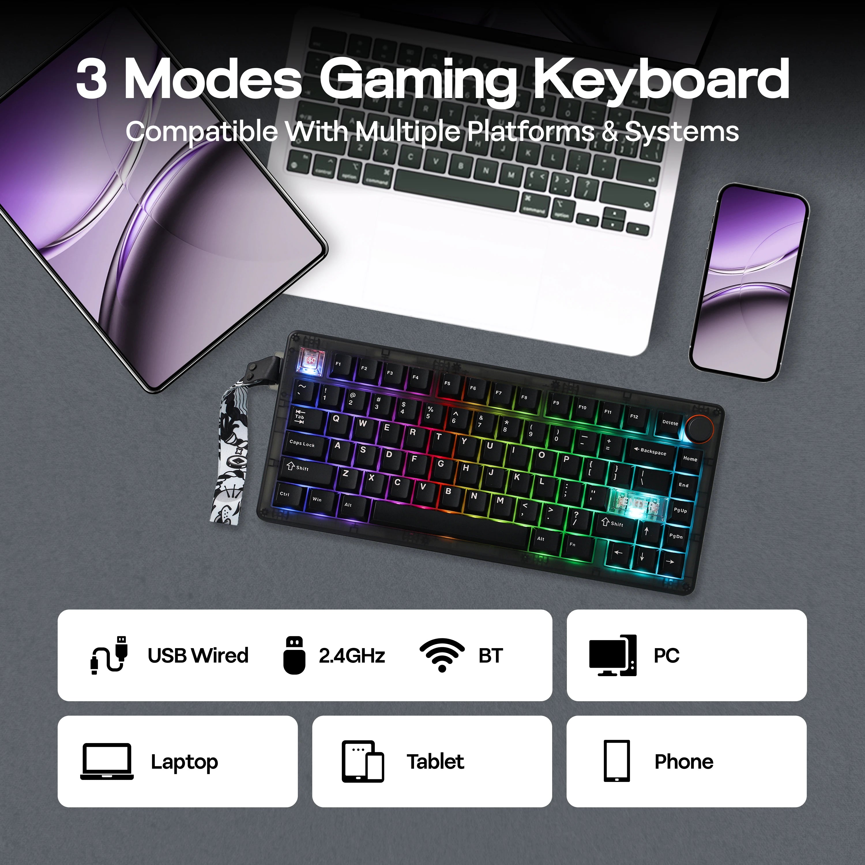 CIDOO QK75 75% Hot-Swap Gasket Tri-Mode Wireless Mechanical Gaming Keyboard with VIA Programmable & RGB Backlit for Win/Mac