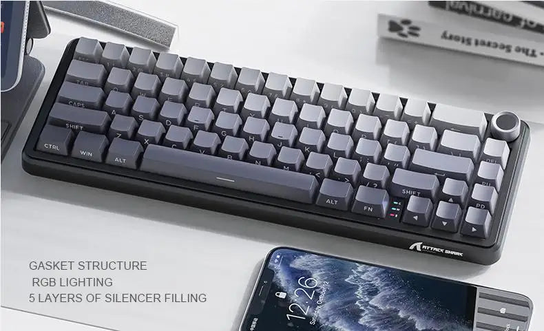 Wireless Mechanical Keyboard Attack Shark X66 RGB Hot-swappable Metal Knobs FPS Game Support Windows Mac OS