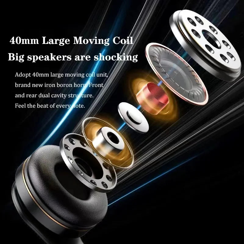 Over-ear Wireless Headphones Bluetooth 5.3 HiFi Stereo Low Latency Noise-canceling Headset Gaming Earphones with ENC Micphone