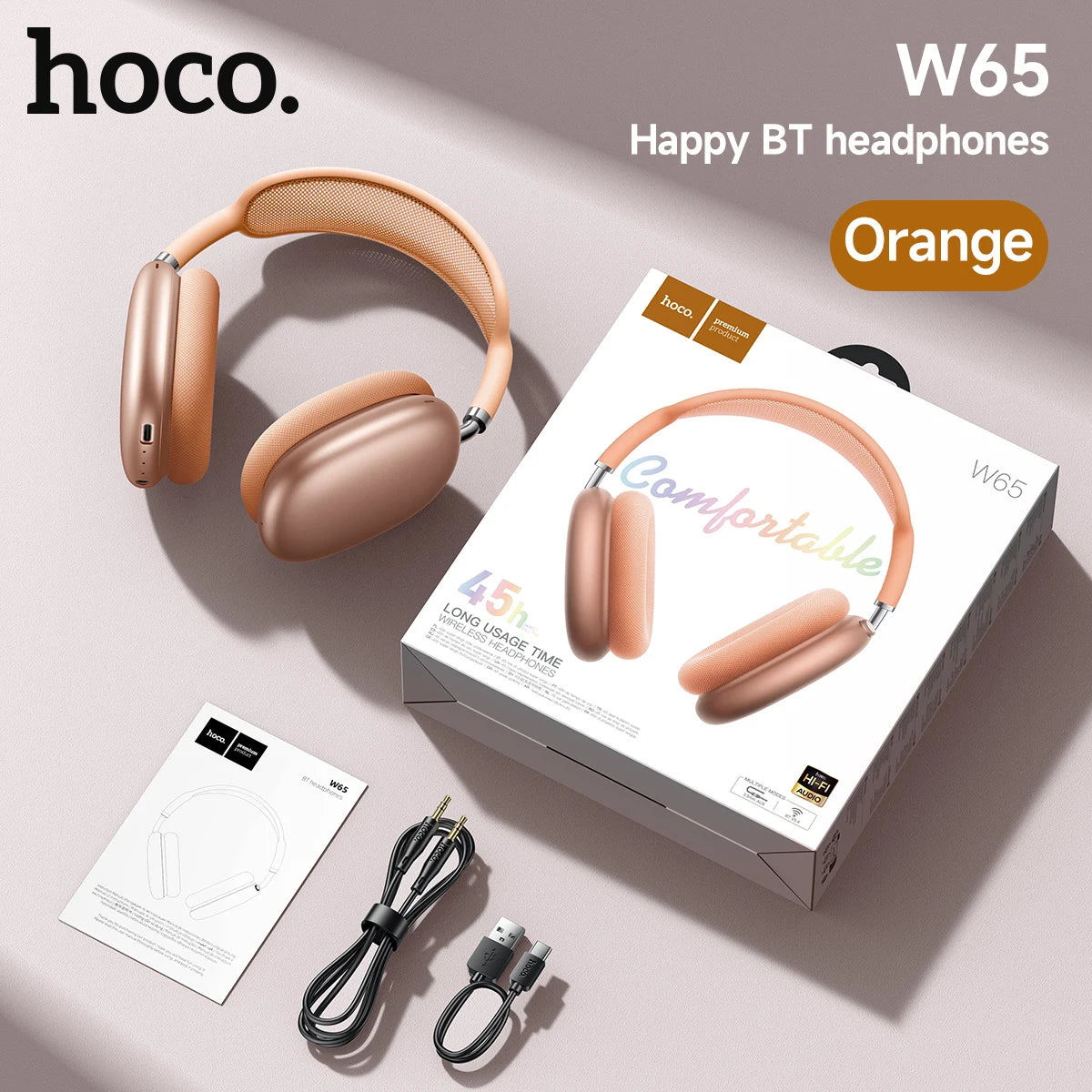 hoco Over the Ear Bluetoothe 5.4 Headphones Sports Wireless Earphone Headsets with Microphone for Phone Call Fabric Eartips