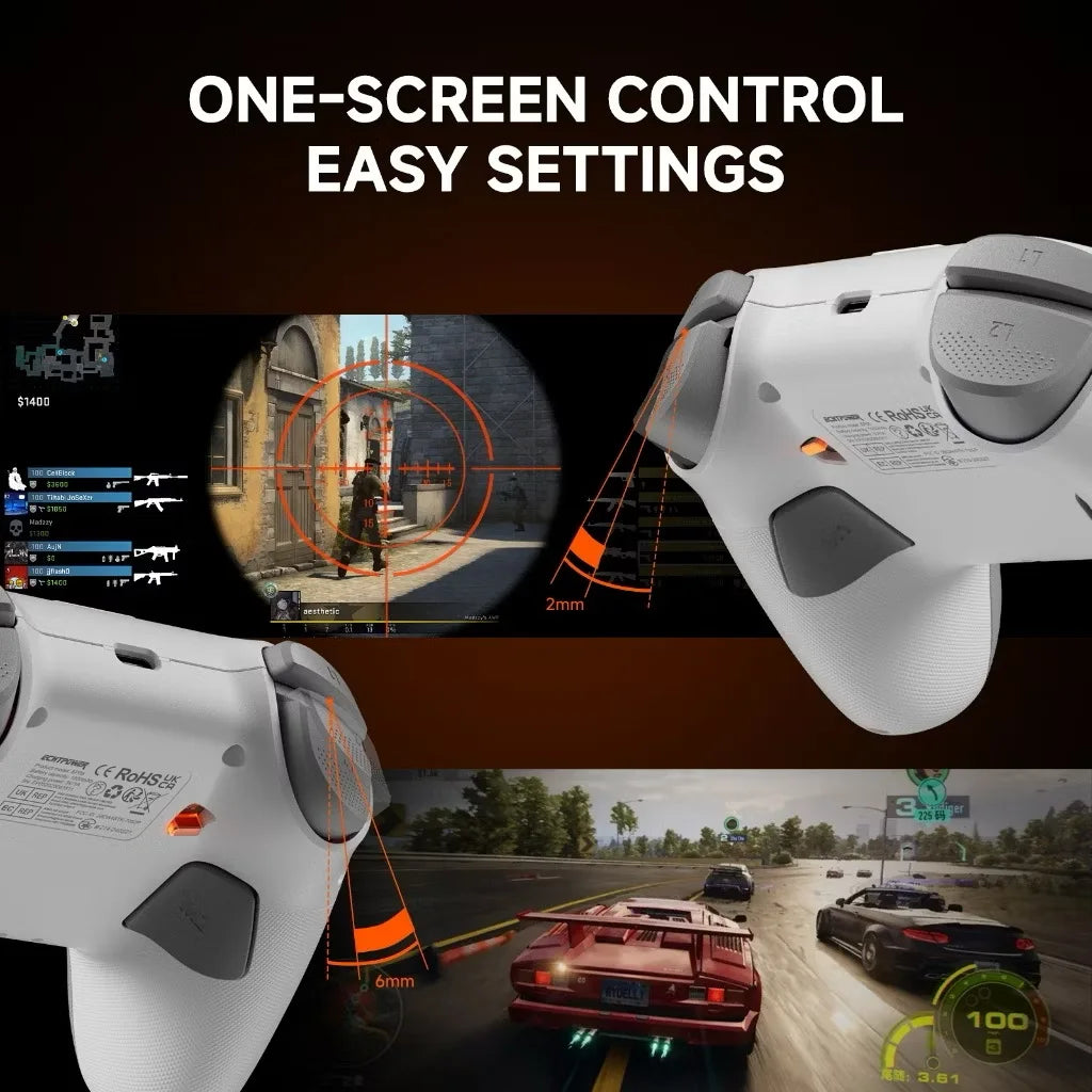 Wireless Controller 7052P for PC/Switch/iOS/Android With Intelligent Screen,Hall Joysticks &Turbo/Vibration,1000mAh Gamepad