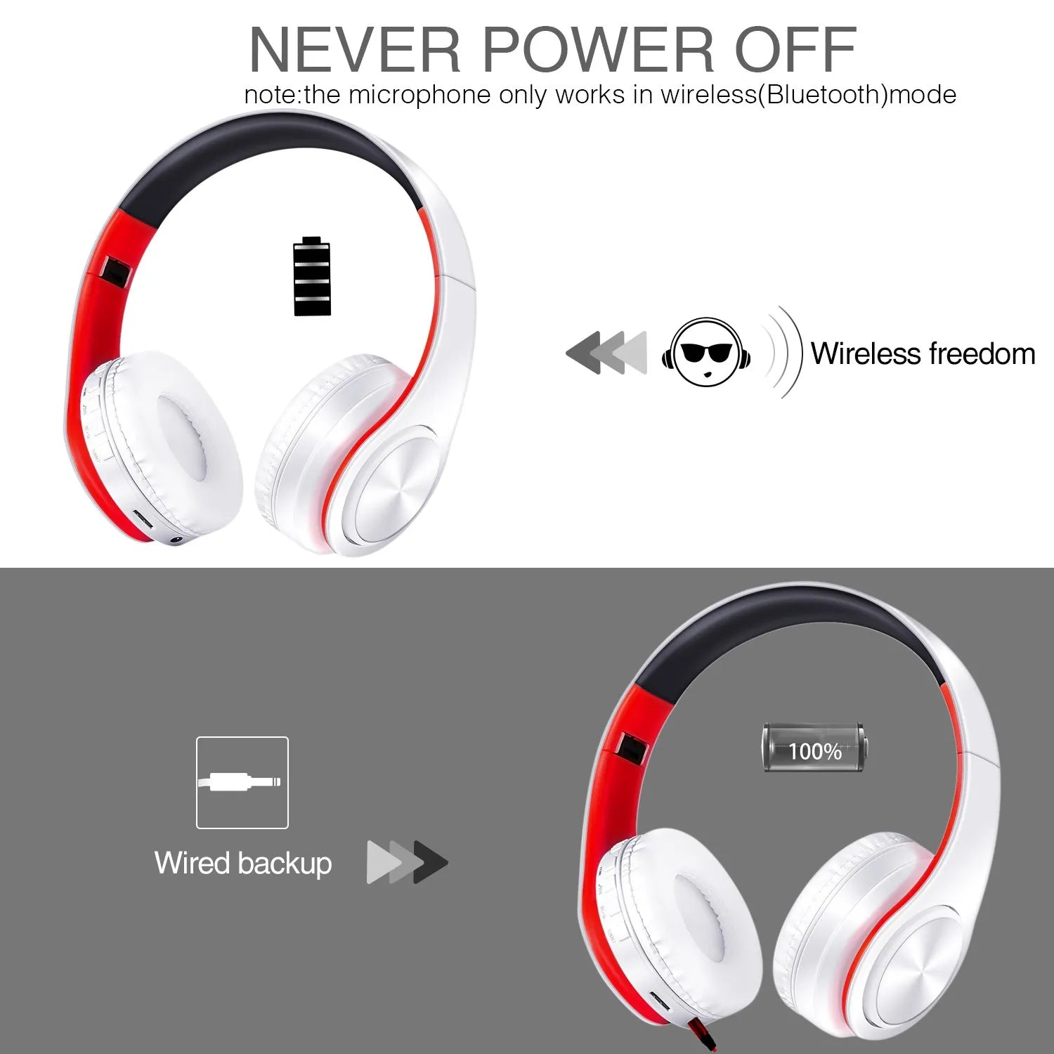 Wireless Bluetooth Headphones Stereo Foldable Sport Earphone with Microphone Handfree for MP3 Player