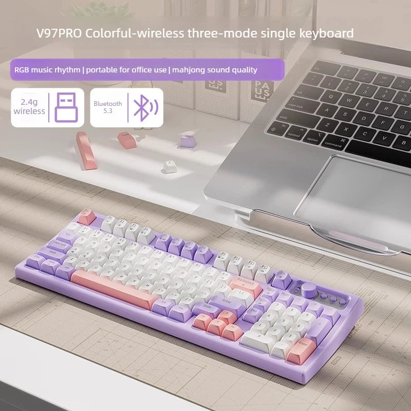 EWEADN V97PRO Wireless Keyboard Cute Creamy Bluetooth/2.4G Gaming Silent Keyboard with RGB Backlit Rechargeable for PC Gamer