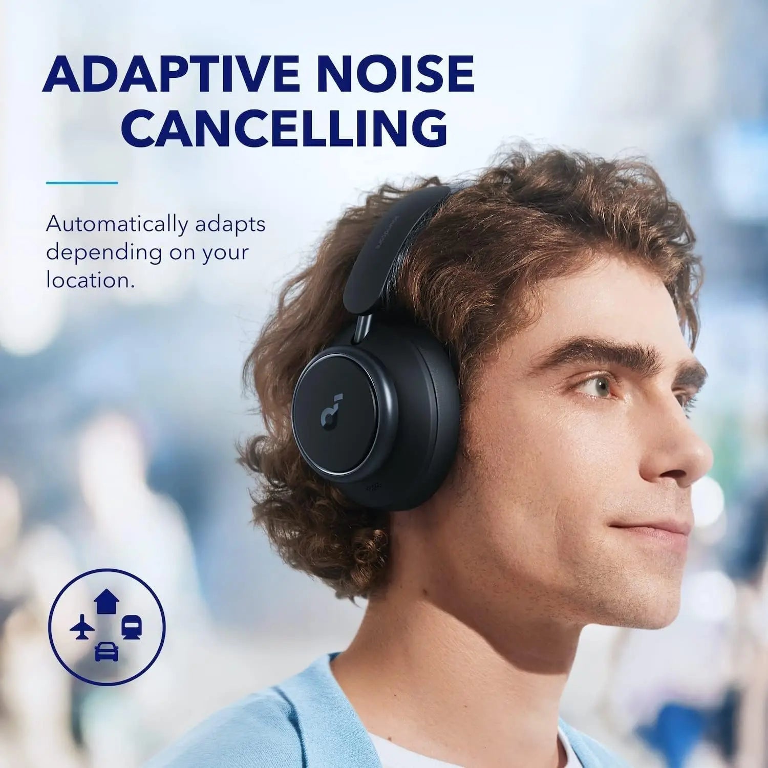 Adaptive ANC Headphones, 98% Noise Reduction, 50H Playtime, LDAC Hi-Res, Comfort Fit