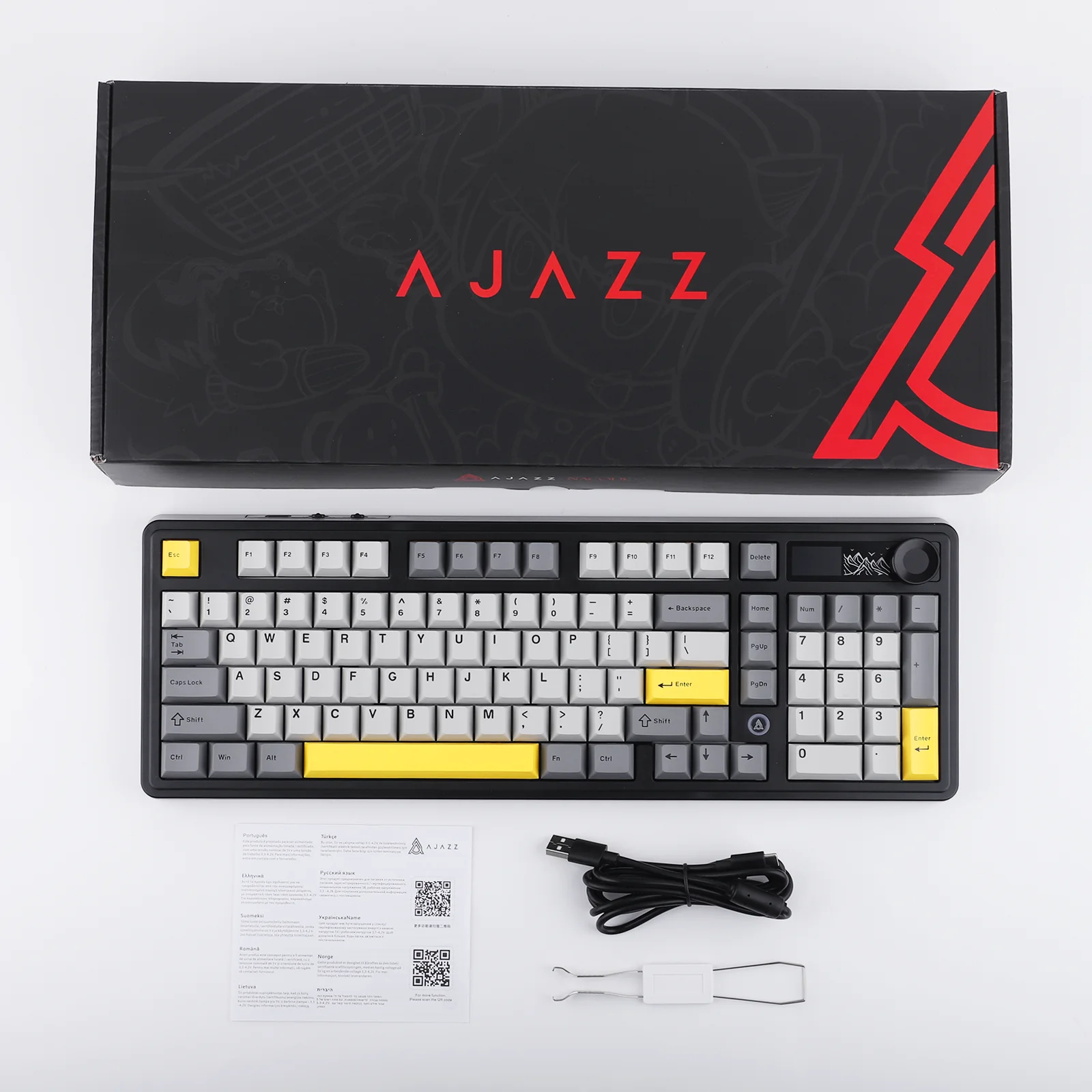 AJAZZ AK980 V2 98% Hot-Swap Gasket Structure Wired/BT5.1/2.4G Wireless Mechanical Keyboard with 1.14 inch TFT Color Screen