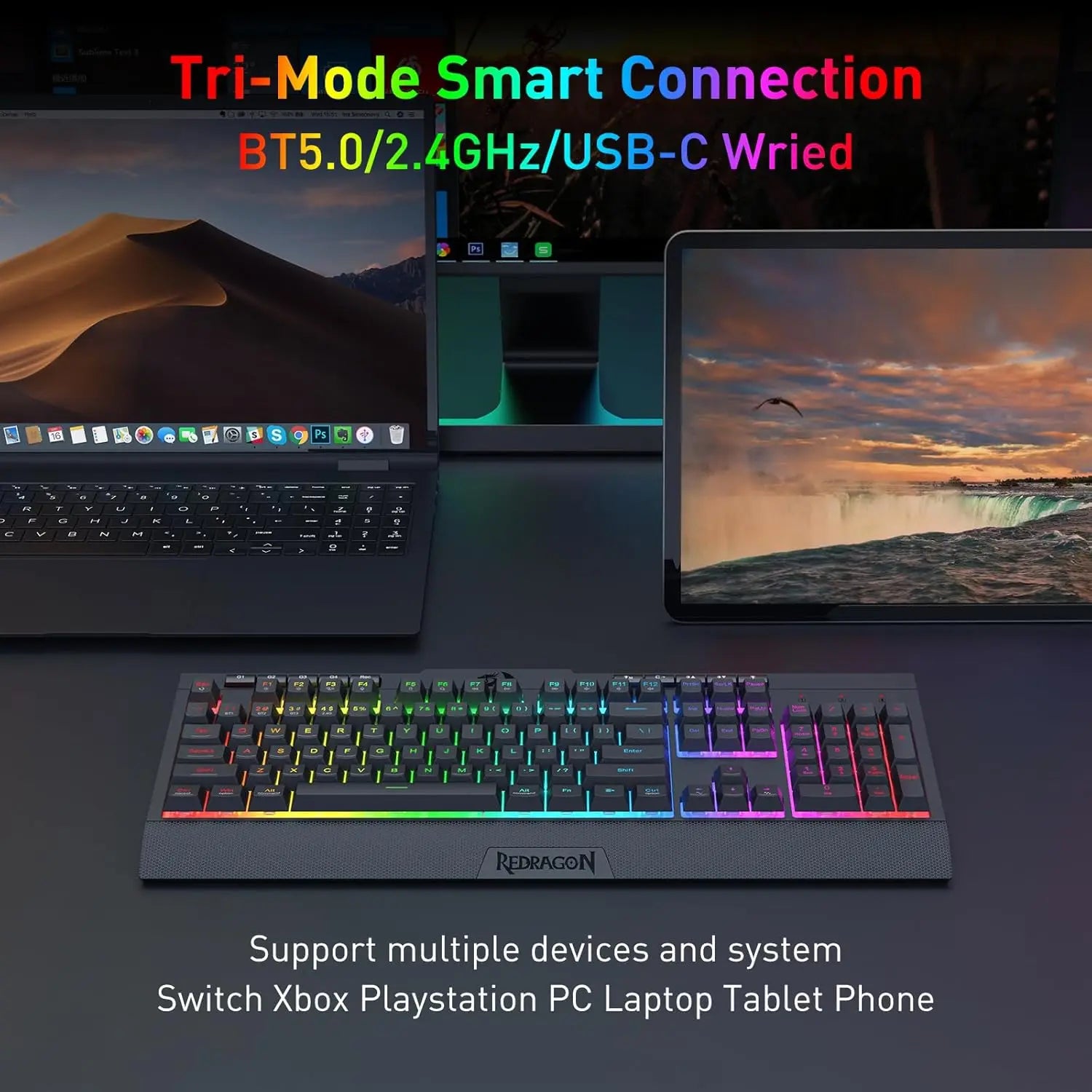 Redragon K525 PRO RGB 3-Mode Wireless Membrane Multimedia Keys, Linear Mechanical-Feel Switch Gaming Keyboard