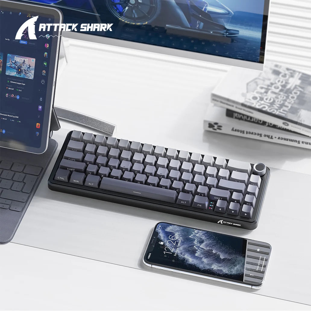 Wireless Mechanical Keyboard Attack Shark X66 RGB Hot-swappable Metal Knobs FPS Game Support Windows Mac OS