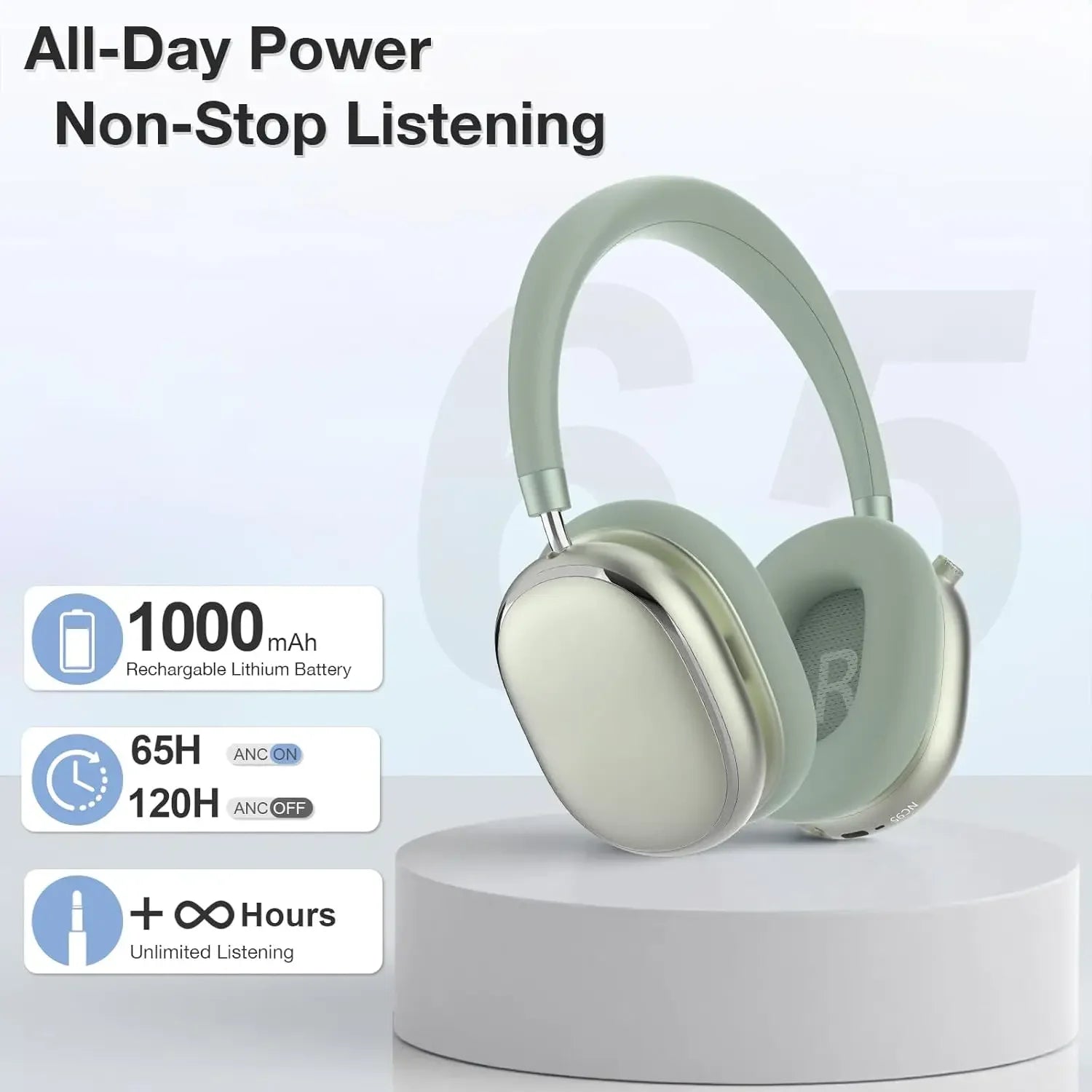 Hybrid Active Noise Cancelling Headphones with Knob Control 65H Playtime Over Ear Headphones Wireless Bluetooth 6.0 Hi-Res Audio