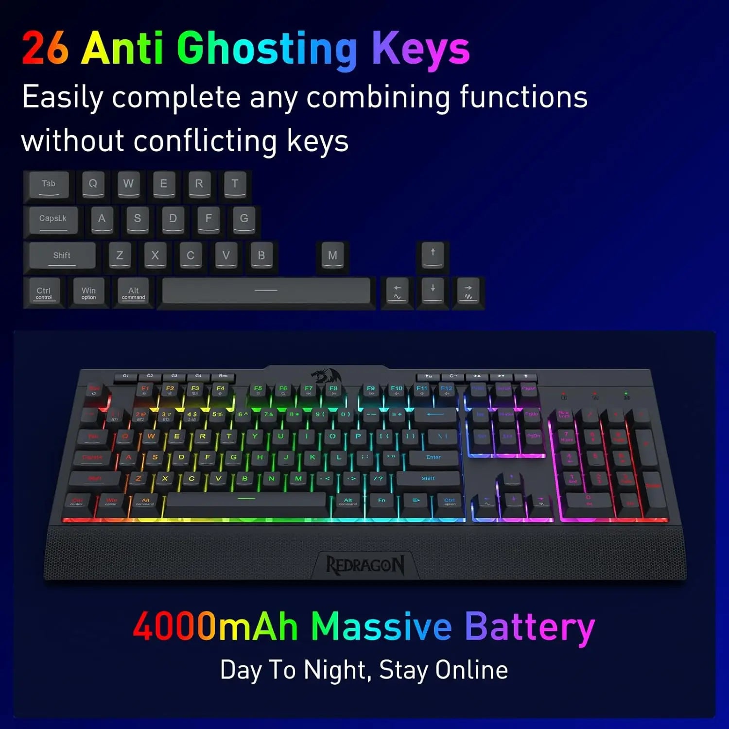 Redragon K525 PRO RGB 3-Mode Wireless Membrane Multimedia Keys, Linear Mechanical-Feel Switch Gaming Keyboard