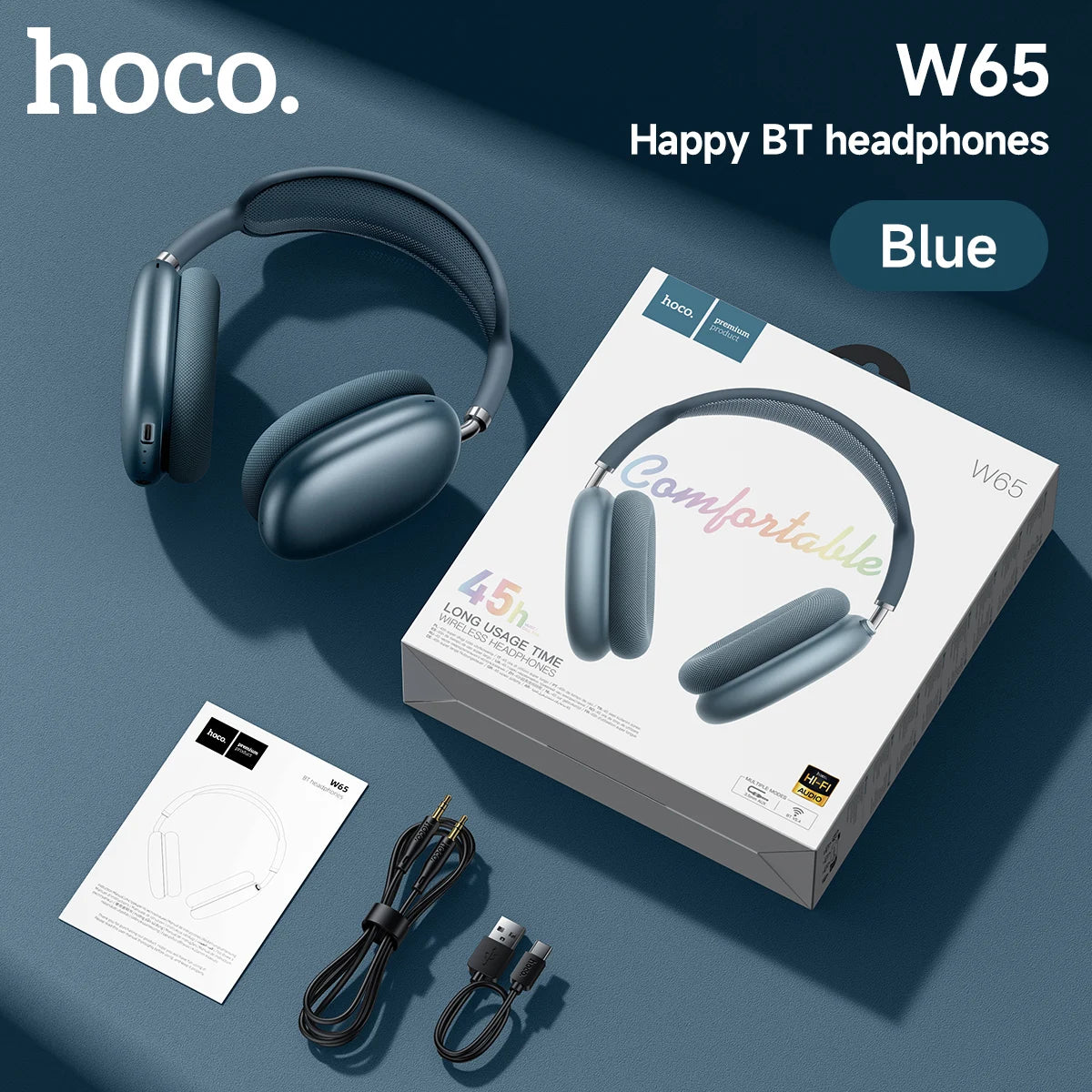 hoco Over the Ear Bluetoothe 5.4 Headphones Sports Wireless Earphone Headsets with Microphone for Phone Call Fabric Eartips